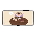Modern blogger child. A video clip on a smartphone with a boy blogger. A boy with glasses celebrates his birthday on his video